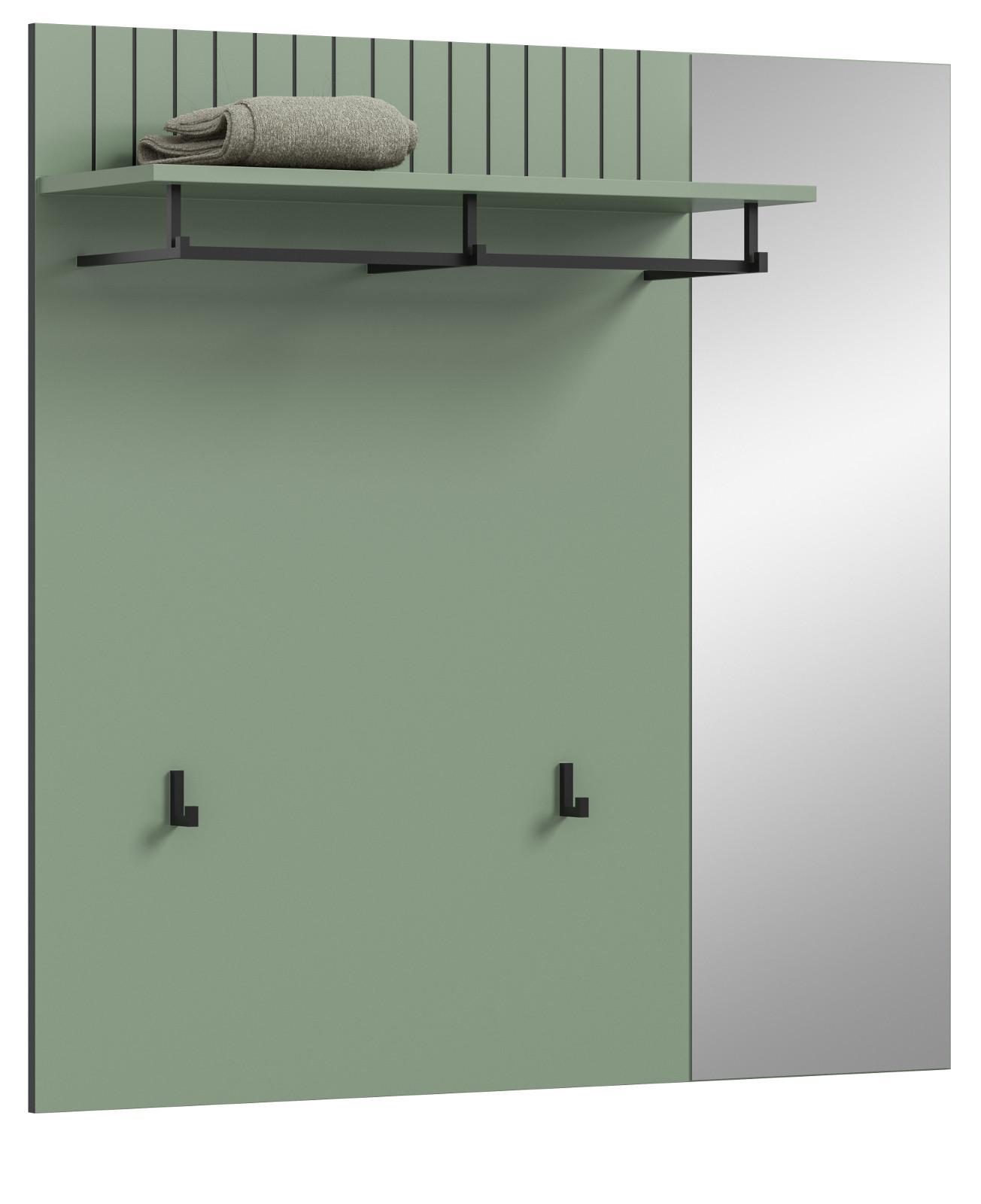 GARDEROBENPANEEL grün 106 x 106 cm, Wandgarderobe mit Spiegel - Grün, Glas/Holzwerkstoff (106/106/27cm) - Inn.Furn