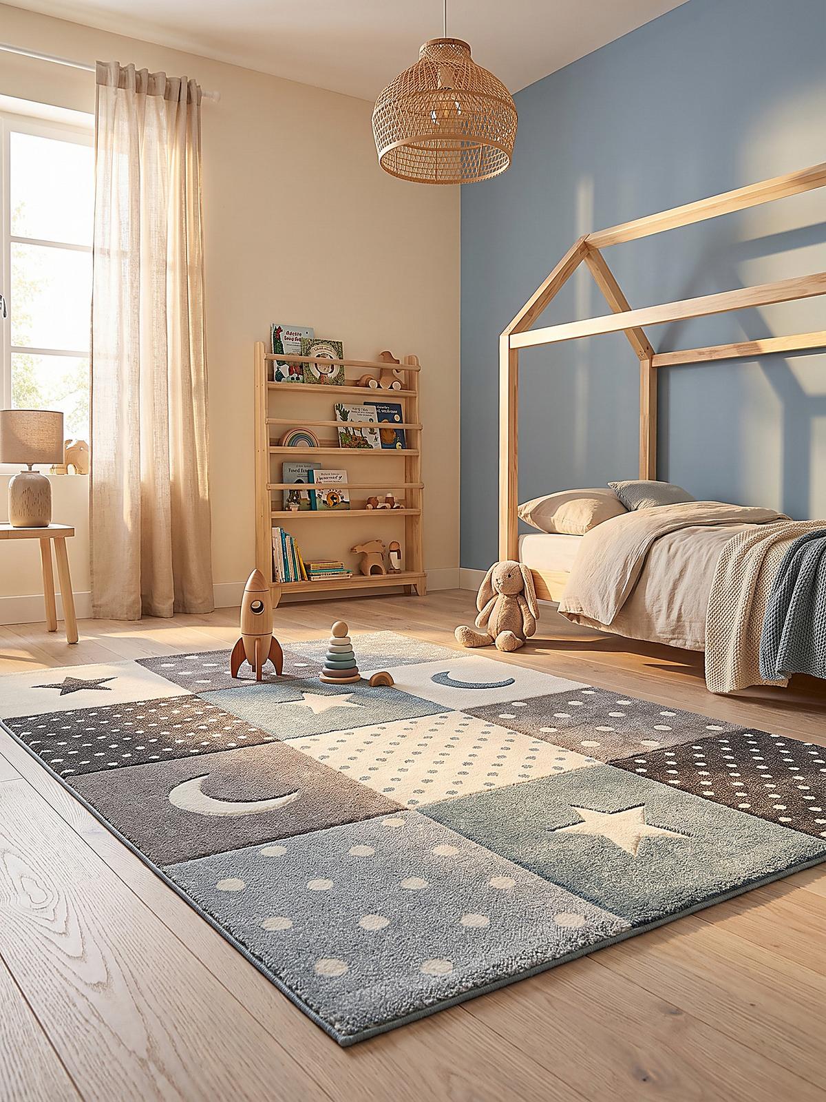 KINDERTEPPICH Kurzflor Sterne IDRO Polypropylen Blau 160 x 230 cm - Blau, Textil (160/230cm) - KADIMA DESIGN