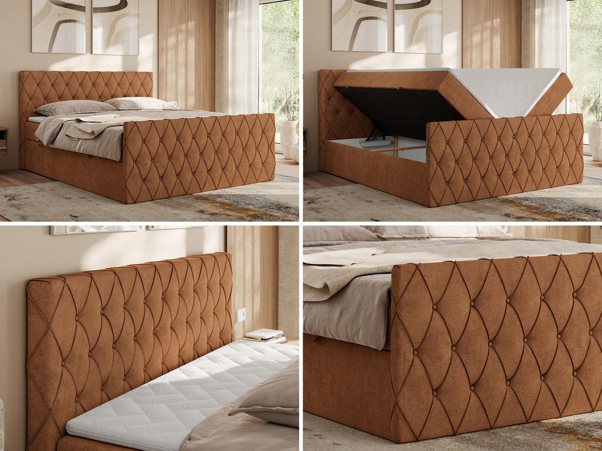 BOXBETT MIREN DUO 120/200 - Orange Strukture - H4 - Orange, Holz/Textil (120/200cm) - MKS