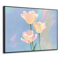 LEINWAND Bilder mit Rahmen - Tulpen - Rosa Akzente - Blau - 70x50 - Pastellblau, Textil (70/50cm) - MuchoWow