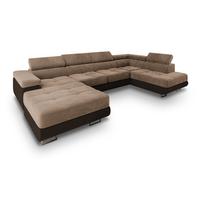 WOHNLANDSCHAFT CASONE R-S Beige Velours-Stoff mit Schlaffunktion - Beige/Silberfarben, Holz/Textil (345/90/202cm) - MASSENO