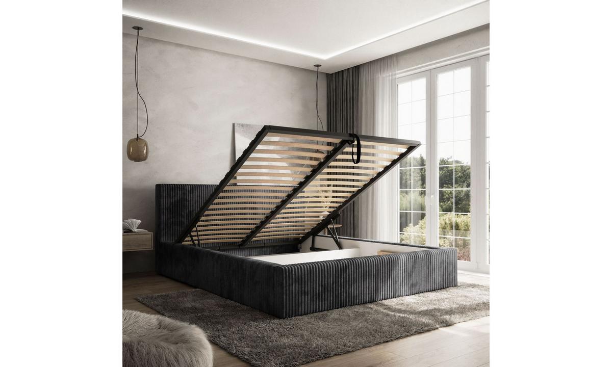 POLSTERBETT TILIA 180x200 cm Tilia 100, 34 Holzlatten, Kopfteil 95 cm - Schwarz, Textil (180/200cm) - Lookway