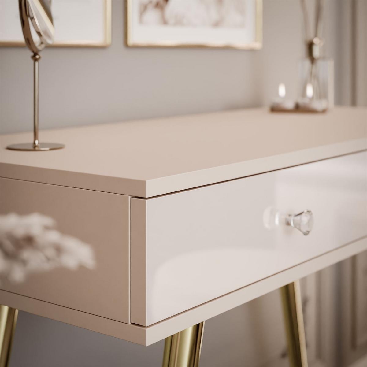 KONSOLE SIENNA KASCHMIR auf schrägen goldenen Beinen - Beige/Goldfarben, Holzwerkstoff (100/81/42cm) - Lookway
