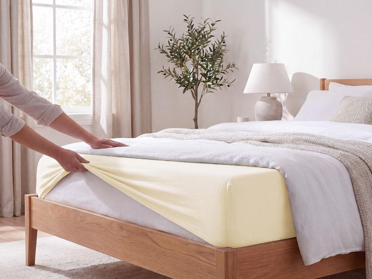 SPANNBETTLAKEN 160/200 cm Baumwolle Gelb Janbu - Gelb, Textil (160/200cm) - Beliani