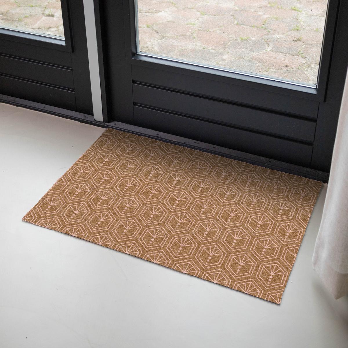 FUSSMATTE Braun - Rosa - Geometrisch - Gemustert Türmatte 90x60 cm - Braun, Kunststoff (90/0.4cm) - MuchoWow