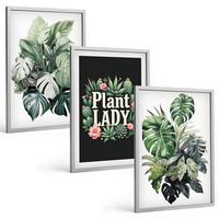 BILDER SET 3er Set - 40x60 cm Silberner Rahmen - Tropische Pflanzen, Pflanzenliebhaberin - Silberfarben, Kunststoff (40/60cm) - TULUP