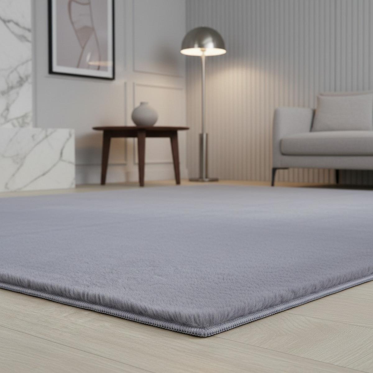 KURZFLORTEPPICH Waschbar NECKAR, einfarbig, aus Polyester, Grau, 60 x 110 cm - Grau, Textil (110/60cm) - KADIMA DESIGN