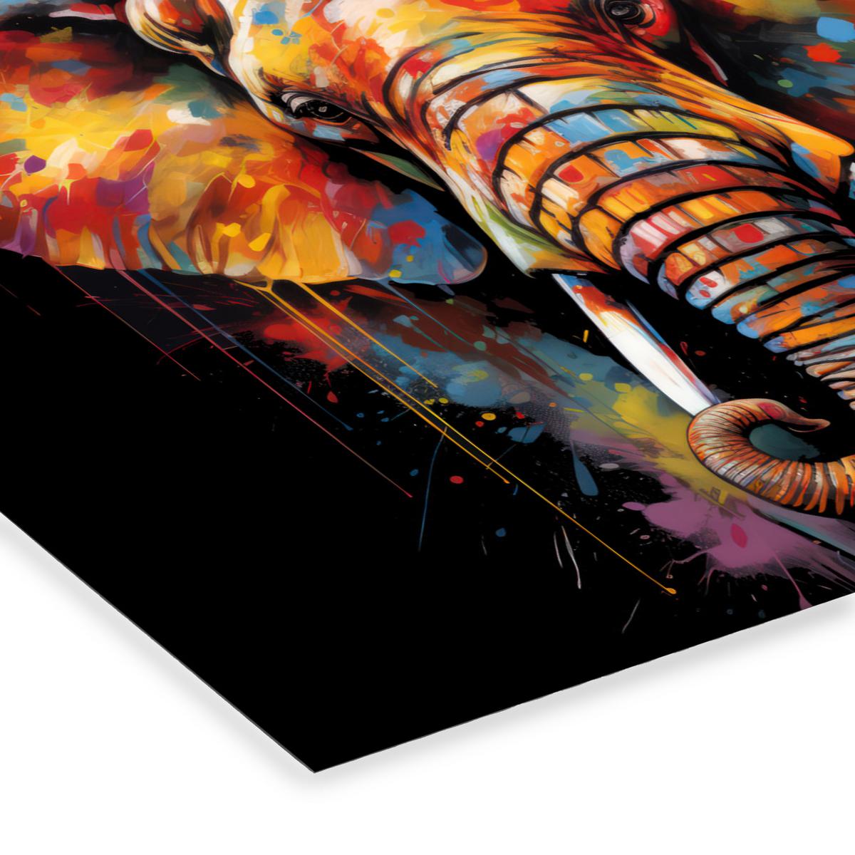 POSTER MIT RAHMEN Elefant - Graffiti - Schwarz - Tiere - Farben 80x60 cm - Schwarz, Papier (80/60cm) - MuchoWow