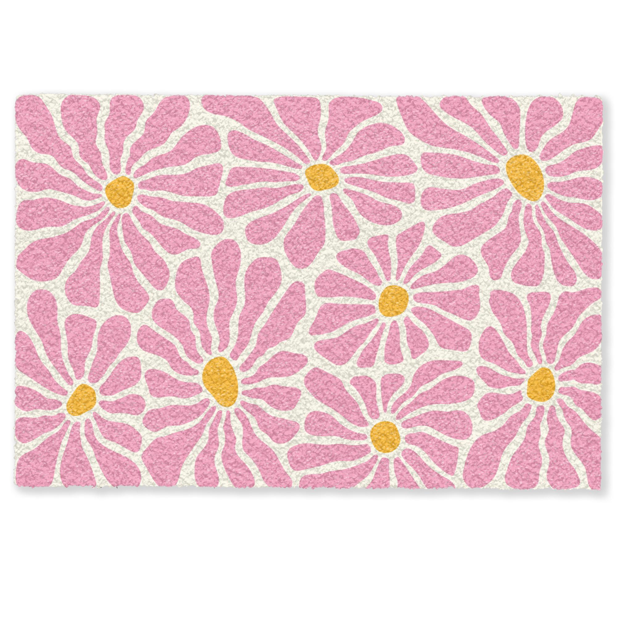 FUSSMATTE Blumen - Muster - Rosa - Beige - Orange Sauberlaufmatte 90x60 cm - Rosa, Kunststoff (90/0.4cm) - MuchoWow