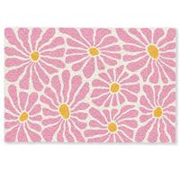 FUSSMATTE Blumen - Muster - Rosa - Beige - Orange Sauberlaufmatte 90x60 cm - Rosa, Kunststoff (90/0.4cm) - MuchoWow