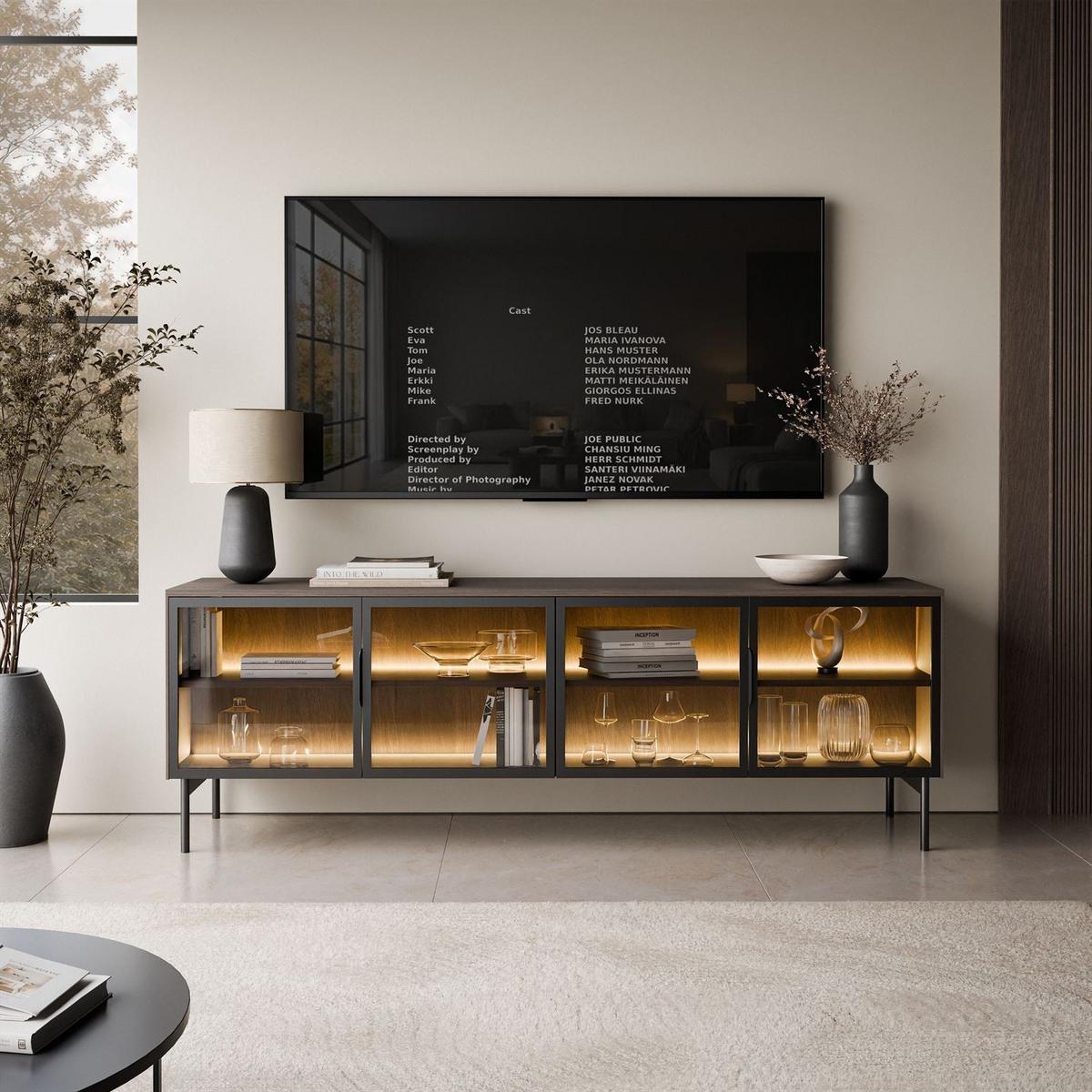 TV-ELEMENT LINEA LOFT mit LED-Beleuchtung Eiche + Schwarz - Eichefarben, Holzwerkstoff (181/62/39cm) - Lookway