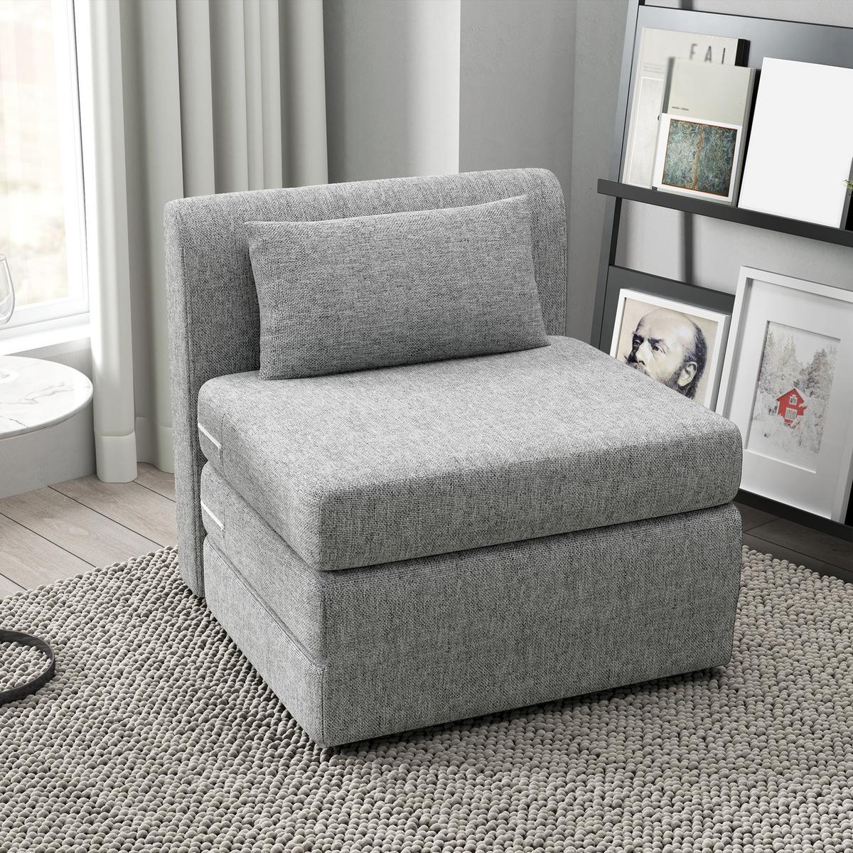 BODENSESSEL 2-in-1 Klappbar Schlafsofa mit Kordoptik für Wohnzimmer, Grau - Grau, Textil/Metall (75/74/80cm) - HOMCOM