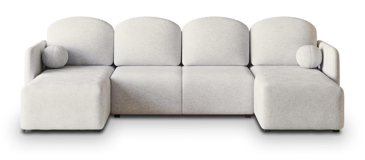 WOHNLANDSCHAFT NUBERO Creme Geflochtener Stoff mit Schlaffunktion - Creme, Holz (285/85/143cm) - MASSENO