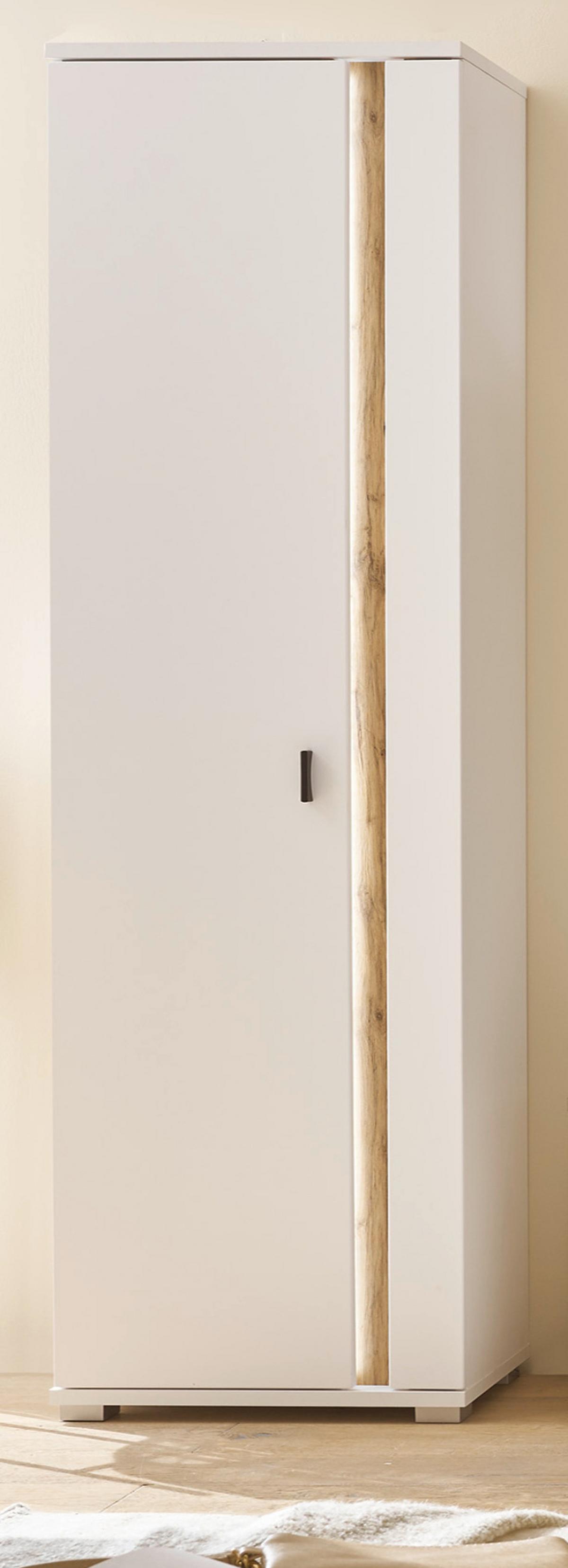 STAURAUMSCHRANK weiß matt, Eiche Wotan 55 x 200 cm, Mehrzweckschrank inklusive Frontbeleuchtung - Eiche Wotan/Silberfarben, Holzwerkstoff/Kunststoff (55/200/35cm) - Furn.Design