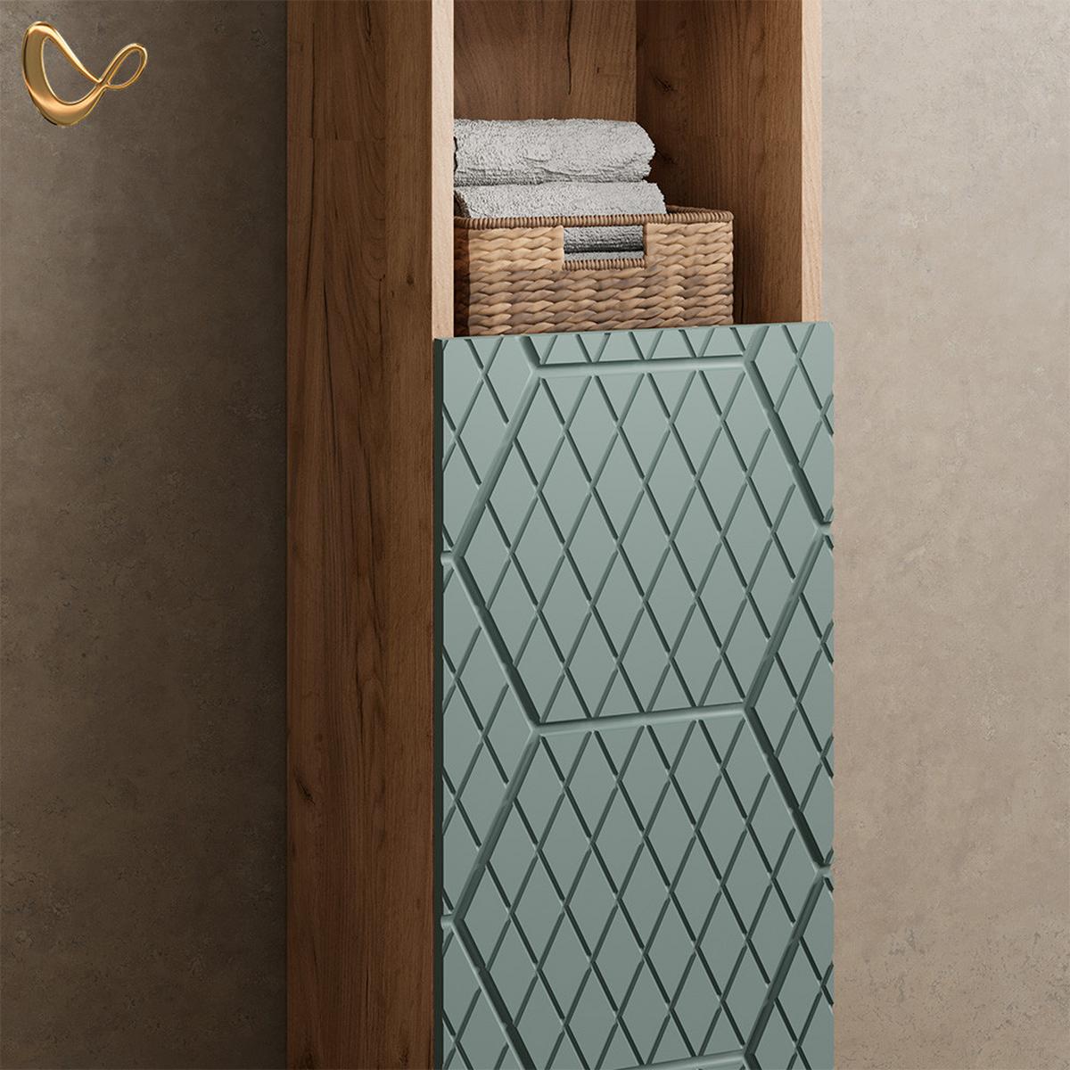 BADMÖBEL-SET Ronco Grün/Goldkraft Eiche 3 Teile, mit Hochschrank - Honigeiche/Grün, Holzwerkstoff (60/59/30cm) - Livinity®