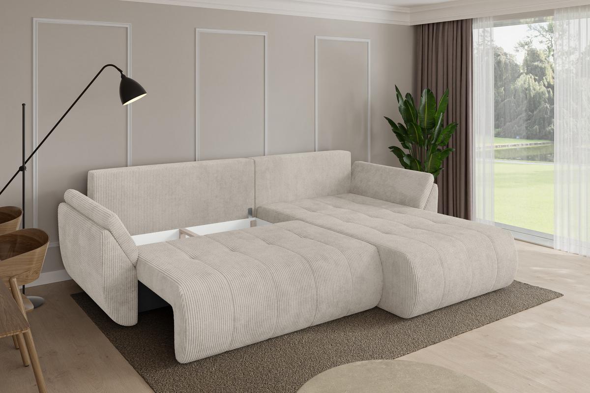 ECKSOFA mit Schlaffunktion Ottomane Rechts TOKO-L 277x194x86 Creme Cord - Ecru/Creme, Holzwerkstoff/Kunststoff (277/194cm) - ALTDECOR