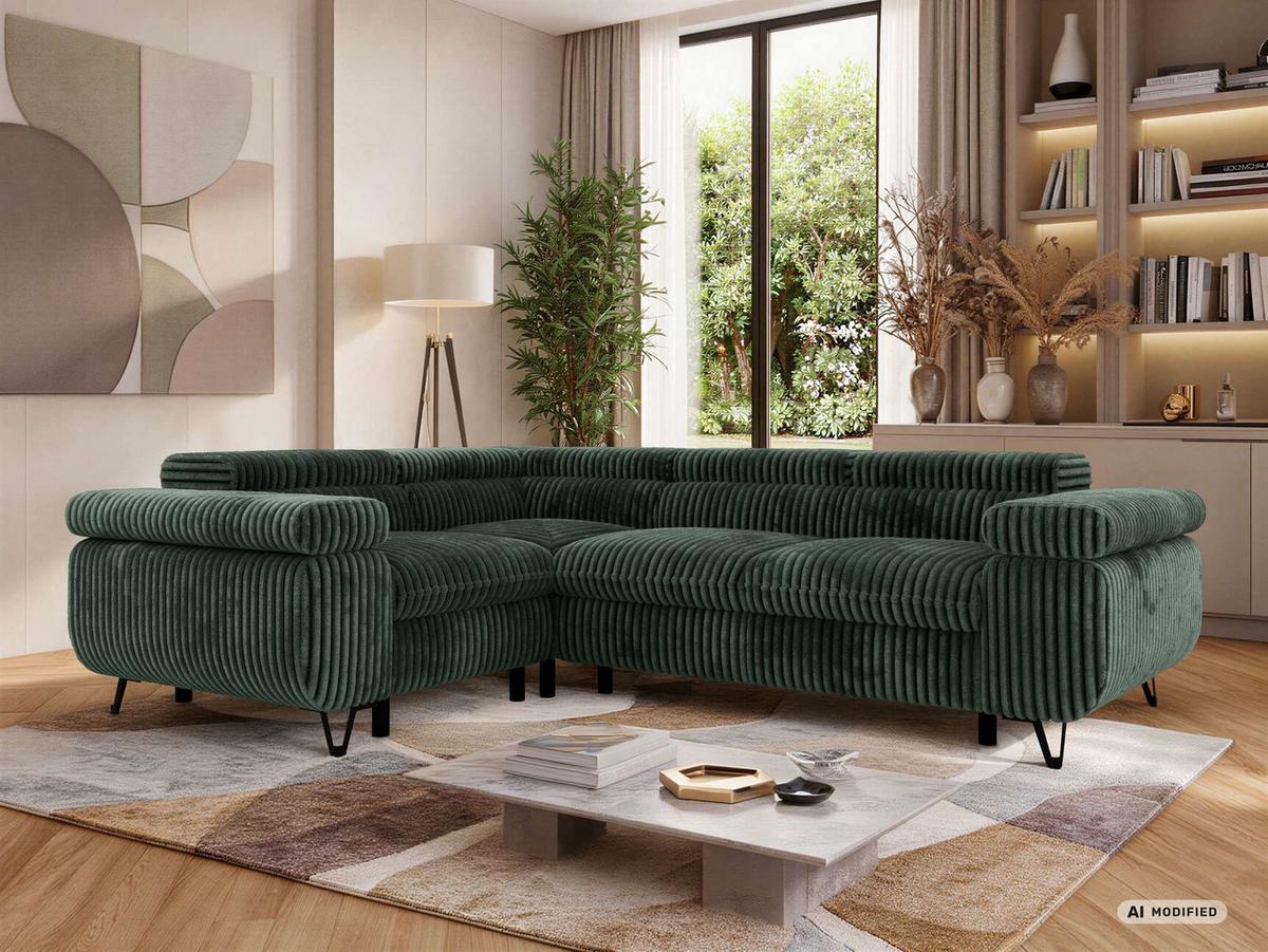 ECKSOFA ORSO L Dunkelgrün Cord - Links Seite - Dunkelgrün/Schwarz, Textil/Metall (197/268cm) - MKS