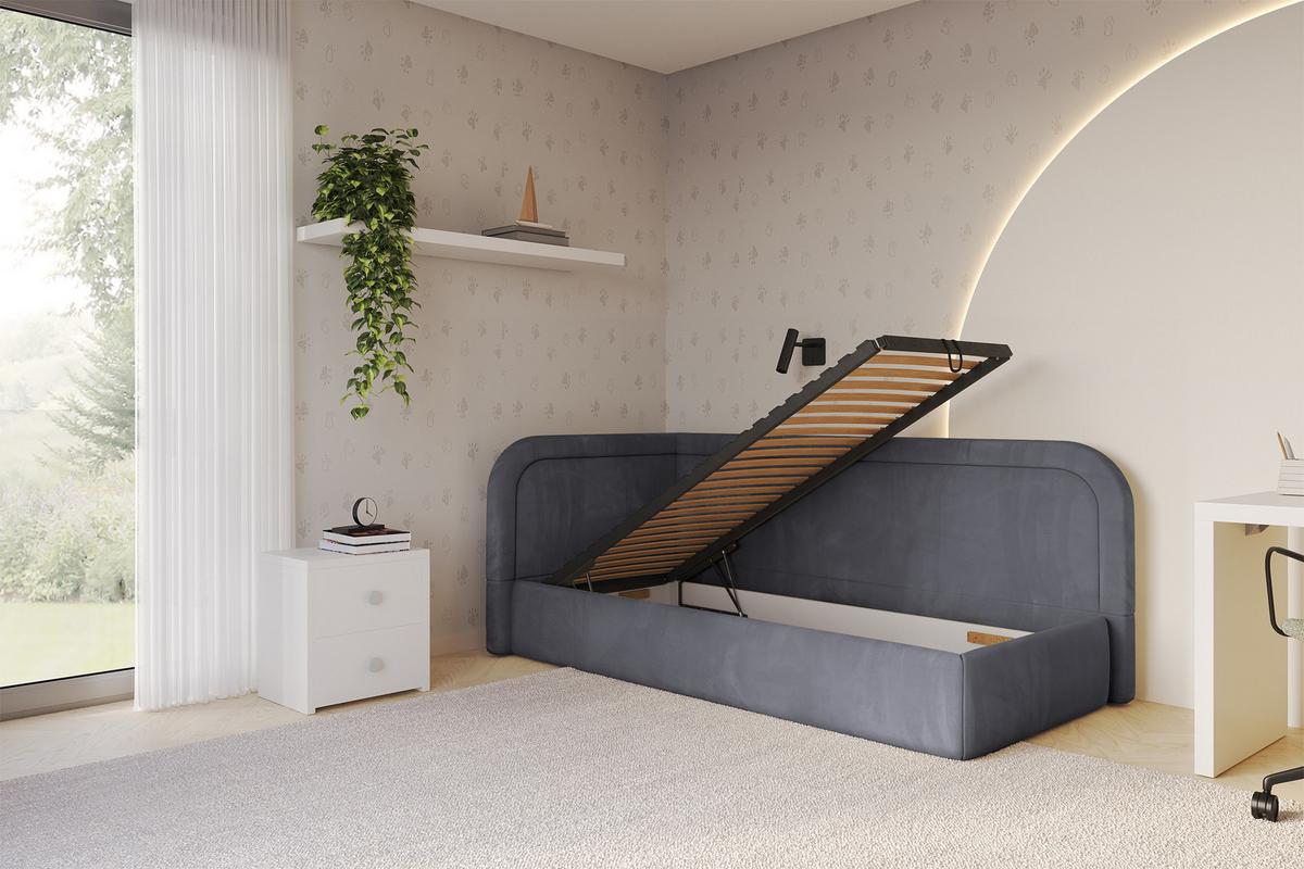 EINZELLBETT Jugendbett mit Bettkasten, Rechts - JOVY 90x200 Dunkelgrau - Titanfarben, Holzwerkstoff/Textil (90/200cm) - ALTDECOR