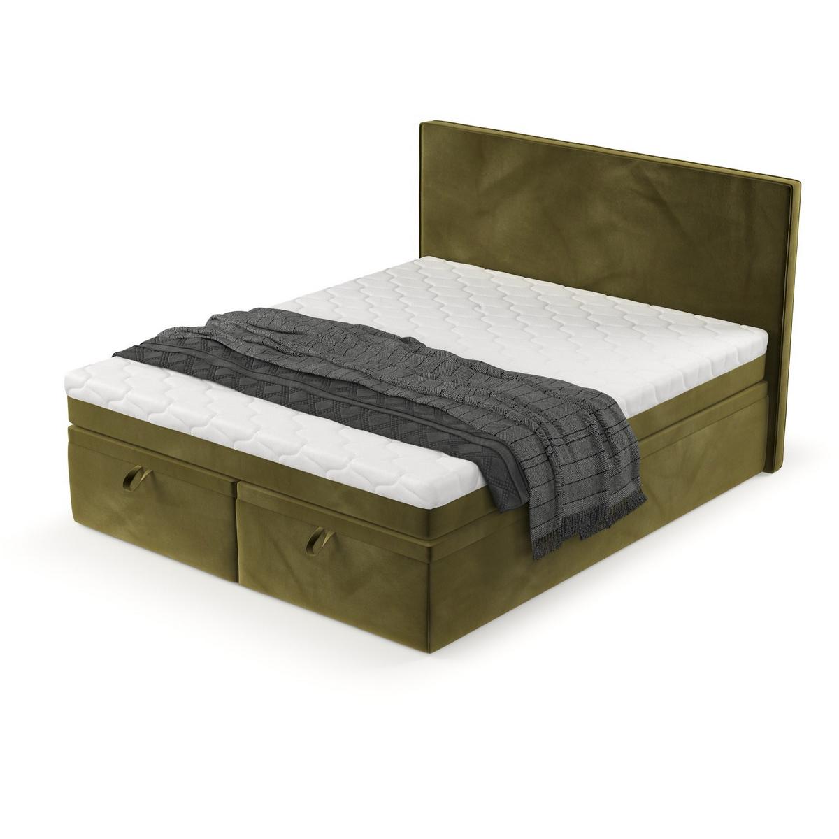 BOXBETT Zalla 140/200 cm Olivgrün im Kronos Stoff - Schwarz/Olivgrün, Holz/Holzwerkstoff (140/200cm) - AltaBeds