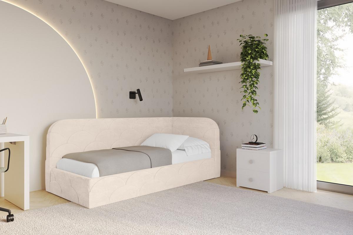 EINZELLBETT Jugendbett mit Bettkasten, Links - ELRY 80x200 Beige - Beige, Holzwerkstoff/Textil (80/200cm) - ALTDECOR
