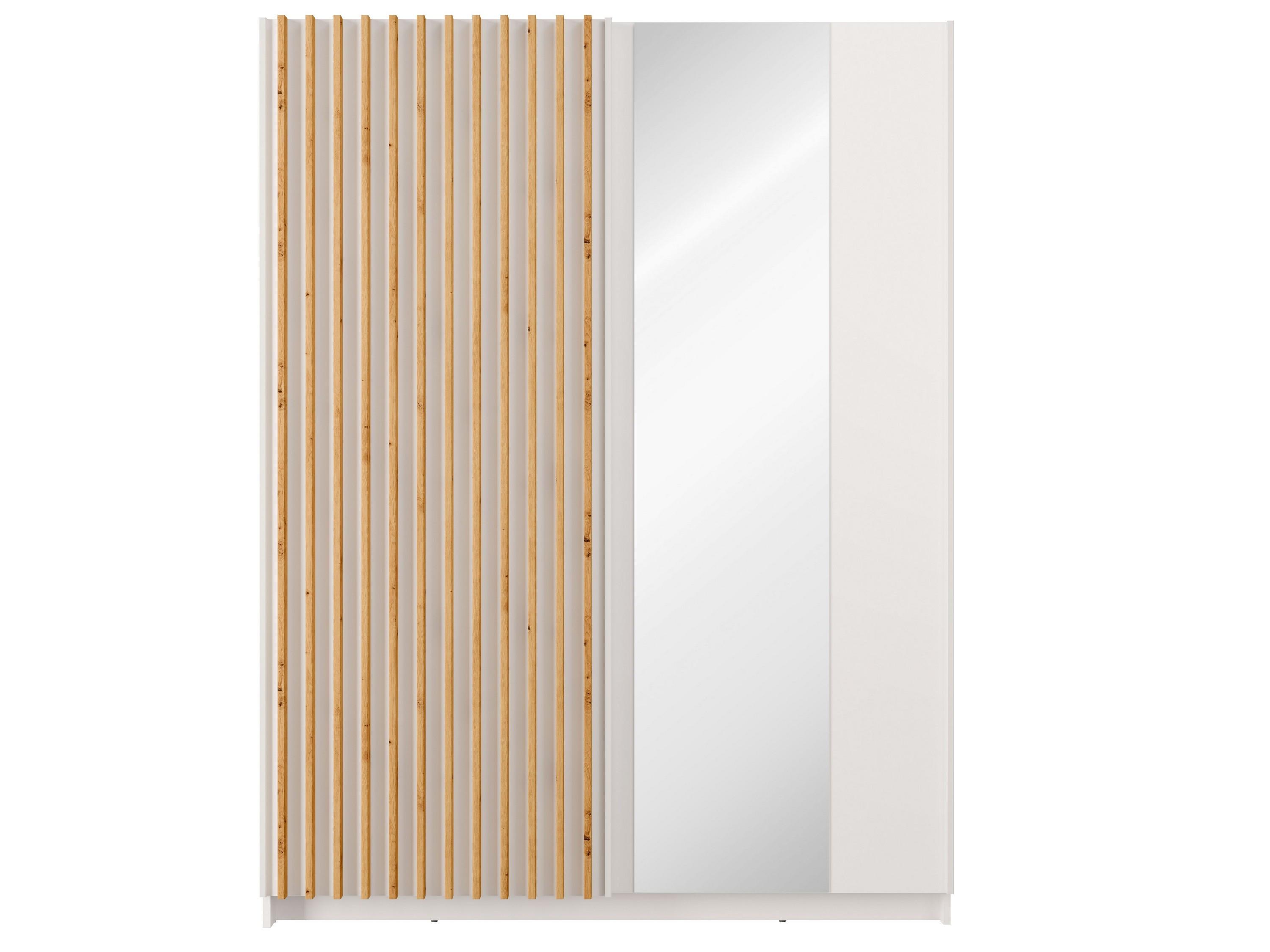 SCHWEBETÜRENSCHRANK MAREN 150,6/198,5/55cm 2-türig mit Spiegel Weiß - Eiche Artisan/Weiß, Holzwerkstoff (150.6/198.5/55cm) - MASSENO