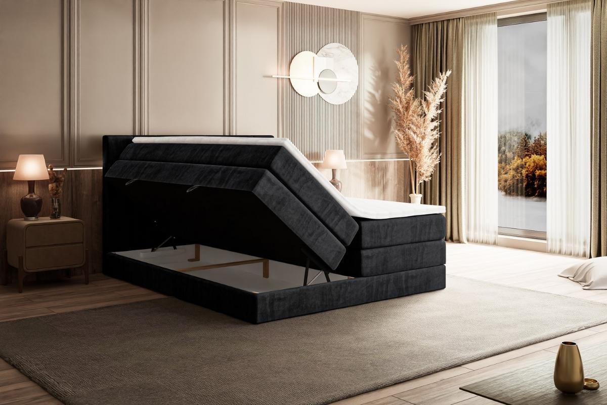 BOXSPRINGBETT BERO KING - 140x200 - H3/H4 - Schwarz - Schwarz, Holzwerkstoff (140/200cm) - ALTDECOR