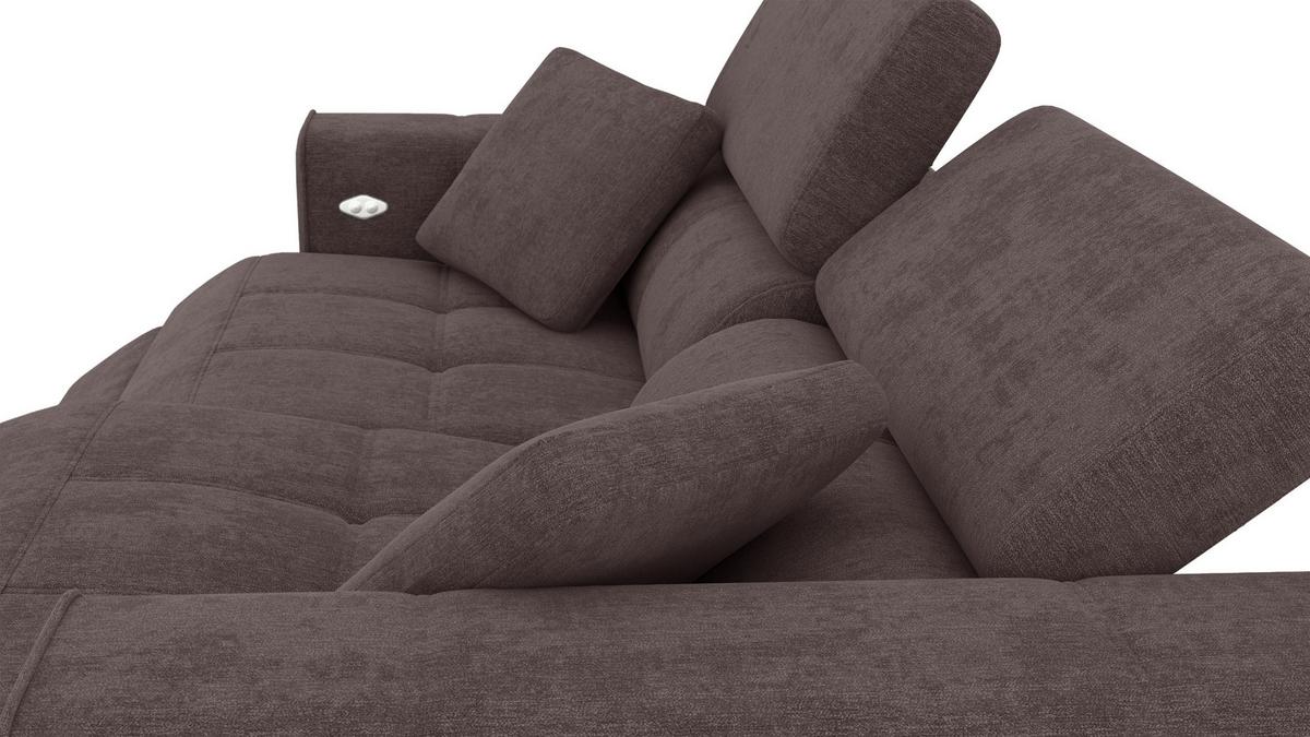 SOFA QUARTZ 3-Sitzer mit 2 Relaxfunktionen, dunkelbraun - Dunkelbraun/Silberfarben, Holzwerkstoff/Textil (204/80/102cm) - Wozimo