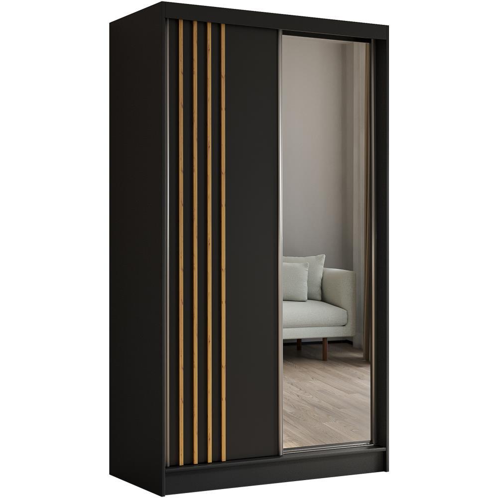SCHWEBETÜRENSCHRANK Nela II 120/216/61 schwarz mit Schubladen - Schwarz/Eiche Artisan, Holzwerkstoff (120/216/61cm) - Beautysofa