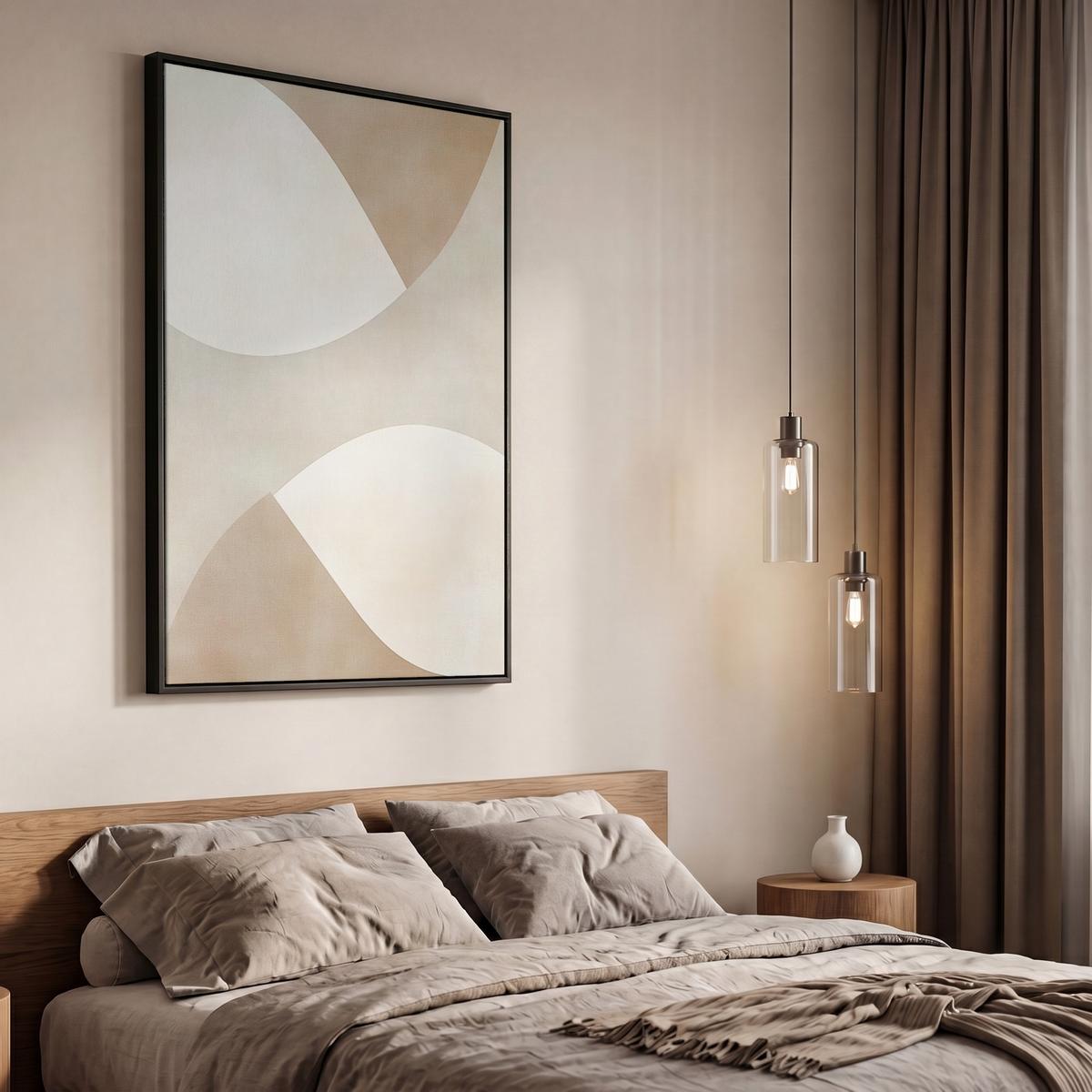 LEINWAND Bilder mit Rahmen - Braun - Japandi - Abstrakt - 60x90 - Sandfarben, Textil (60/90cm) - MuchoWow