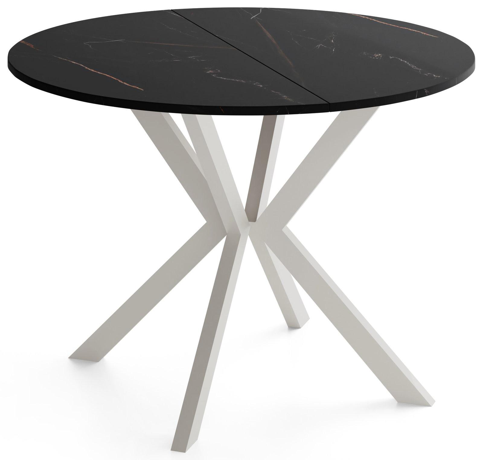 ESSTISCH Valio rund oval ausziehbar verlängerbar mit Metallbeinen in Kaschmir Grau, Schwarz Marmor Kupfer 100-140/100/76 cm - Kaschmir/Beige, Holzwerkstoff/Metall (100/140/76cm) - WFL GROUP