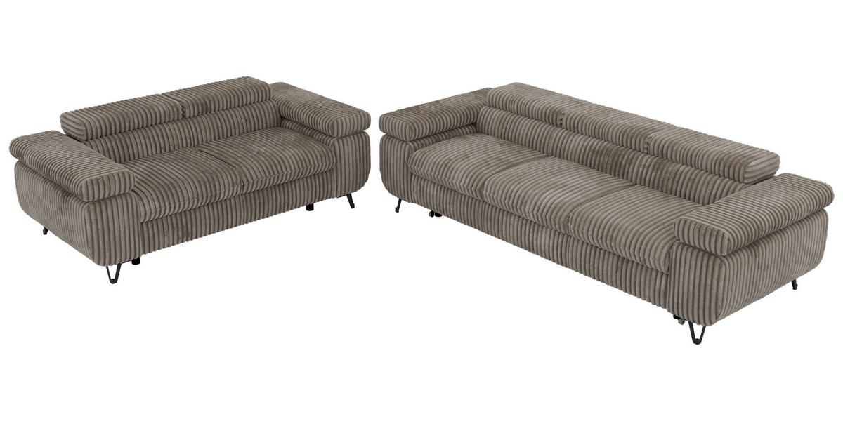 SITZGARNITUR PETERS 2+3 - Hellbraun Cord - Hellbraun/Schwarz, Textil/Metall (262/76/99cm) - MKS