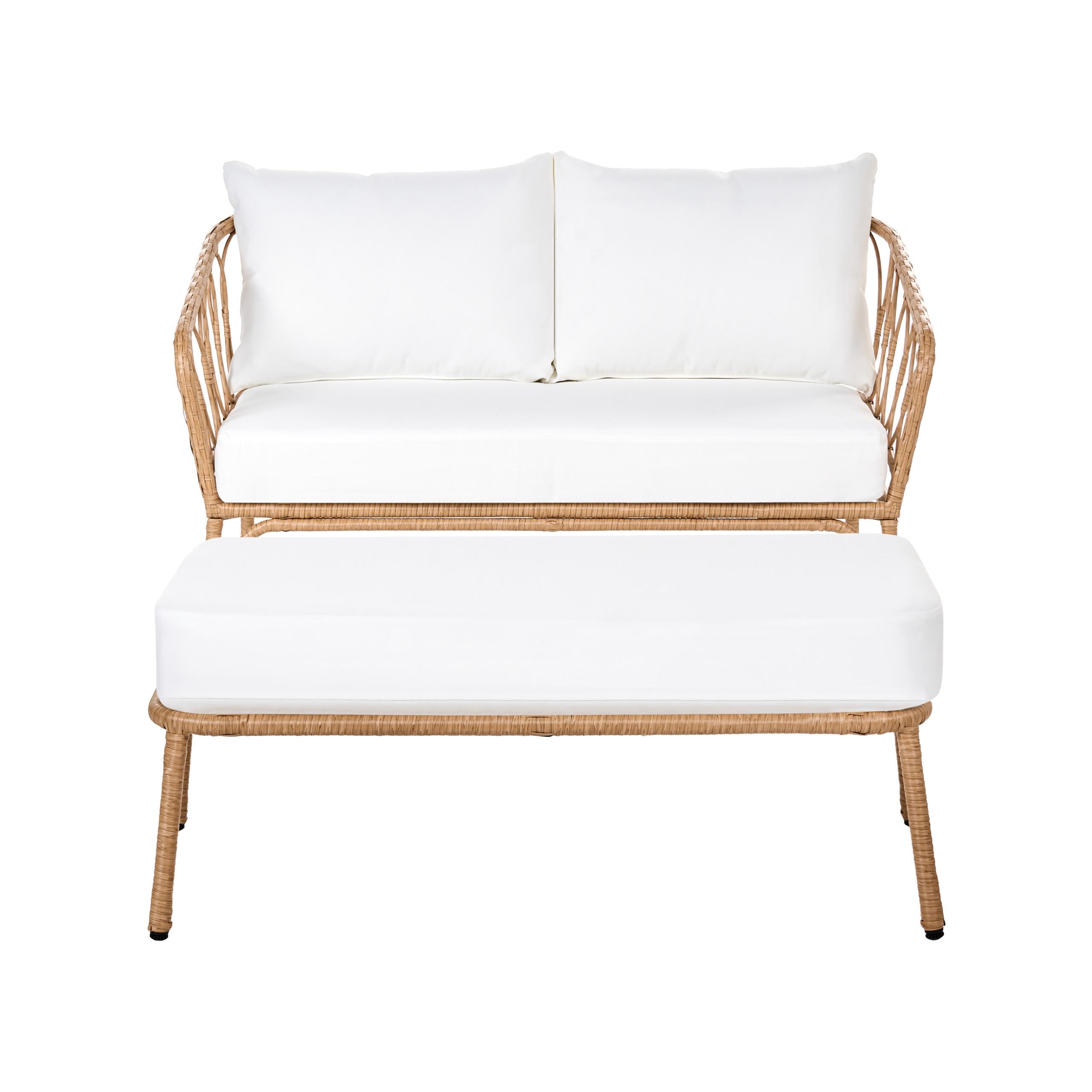GARTENSOFA 2-Sitzer mit Bank Polyrattan Hellbraun Follo - Hellbraun/Braun, Kunststoff (130/89/66cm) - Beliani