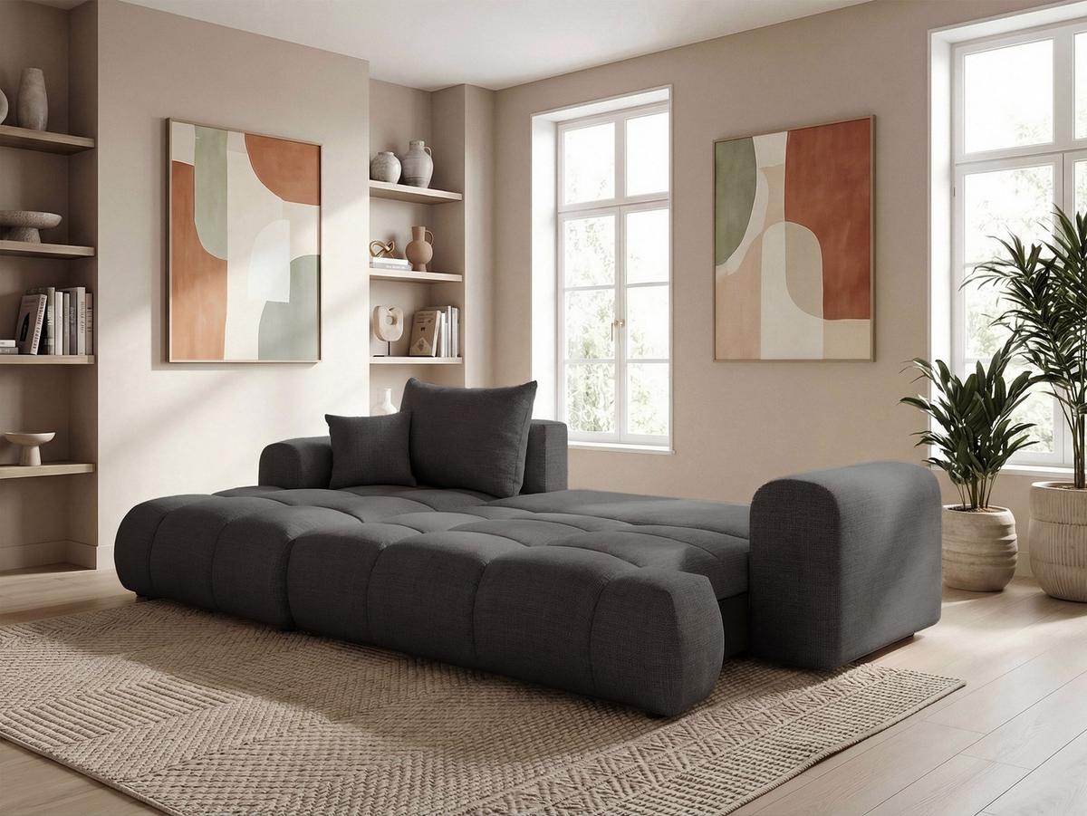 ECKSOFA MILANO Links mit Schlaffunktion und Bettkasten Dunkelgrau - Dunkelgrau, Kunststoff/Textil (265/145cm) - Idohome