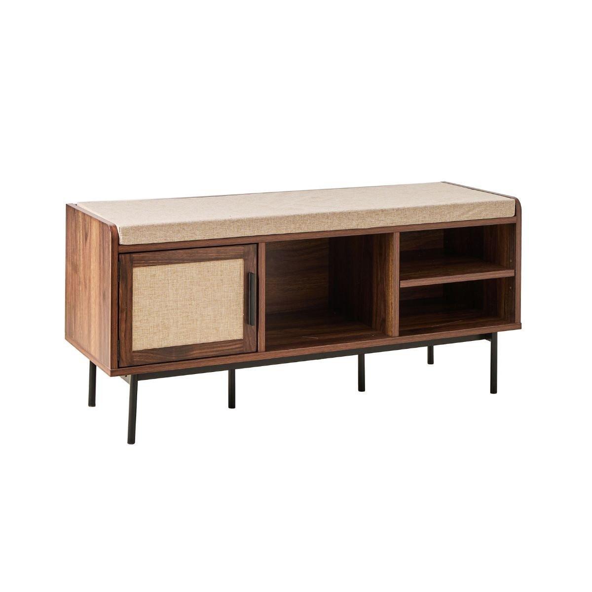 SCHUHBANK Nussbaumdekor 3 Fächer 1 Tür - jetson 100/35/45,5 cm - Nussbaumfarben, Holzwerkstoff (100/45.5/35cm) - Calicosy