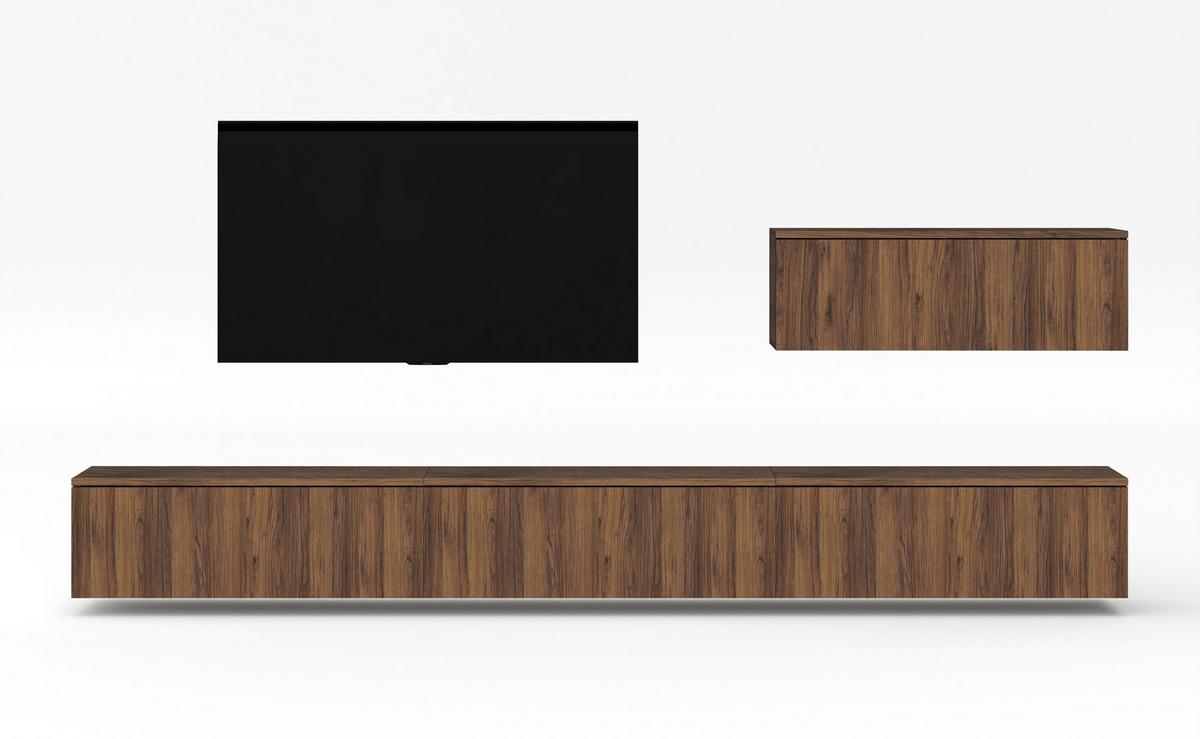 WOHNWAND Loriano IV Nussbaum Warmia 300/68/32 cm Anbauwand - Nussbaumfarben, Holzwerkstoff (300/68/32cm) - AX Living