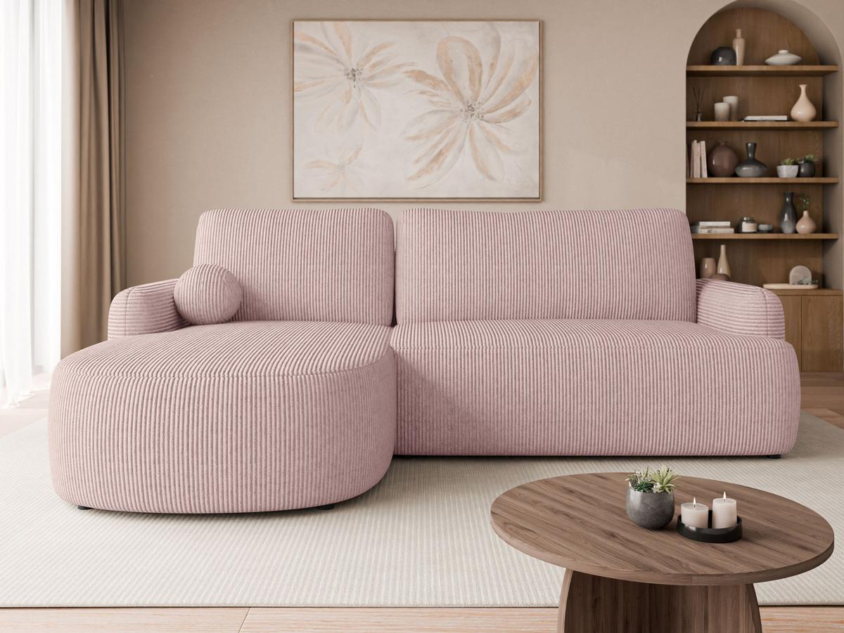 ECKSOFA Loridu Cord, Seite: Links - Schwarz/Rosa, Holz/Kunststoff (250/174cm) - MIRJAN24