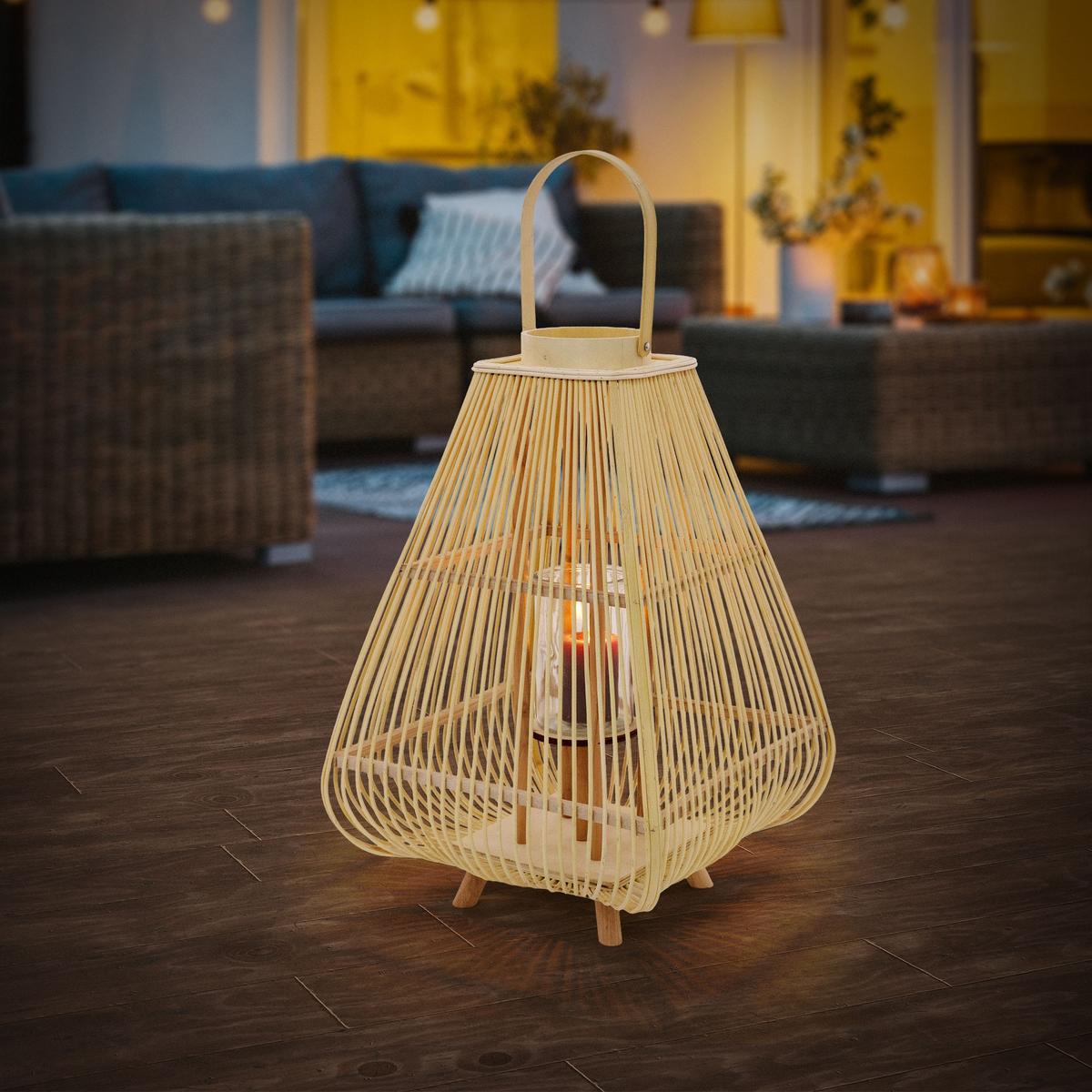 BAMBUS LATERNE H: 73,5 cm Holzfarbe Boho Stil - Naturfarben, Holz (38/73.5/38cm)