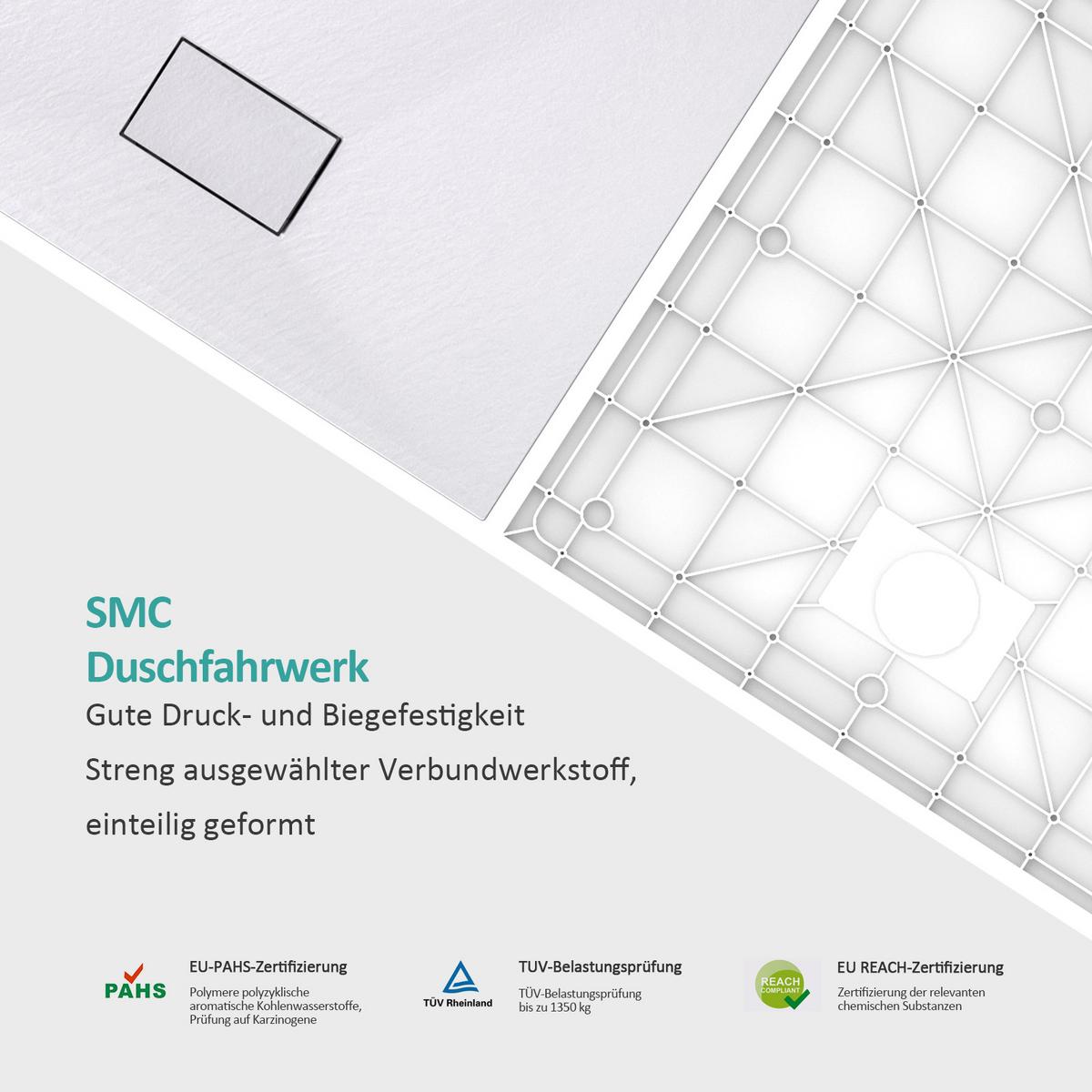 DUSCHWANNE mit rutschhemmender Oberfläche Weiß 90/90 cm - Weiß, Kunststoff (90/2.6/90cm) - EMKE