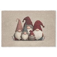 FUSSMATTE Wichtel - Weihnachten - Schnee - Zipfelmützen Türmatte 180x120 cm - Beige, Kunststoff (180/0.4cm) - MuchoWow