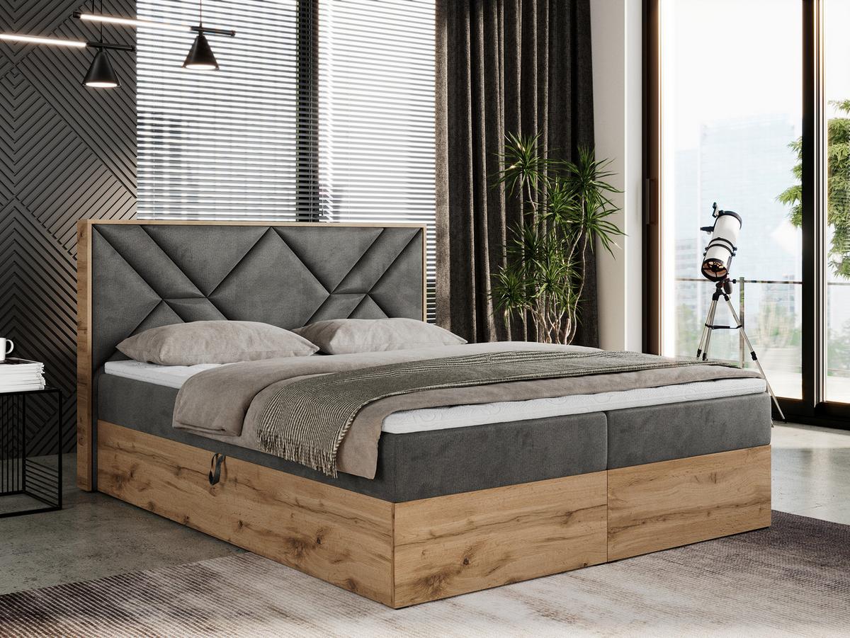BOXBETT GUNAR - 160/200 Dunkelgrau Velvet - H4 - Dunkelgrau, Holz/Textil (160/200cm) - MKS