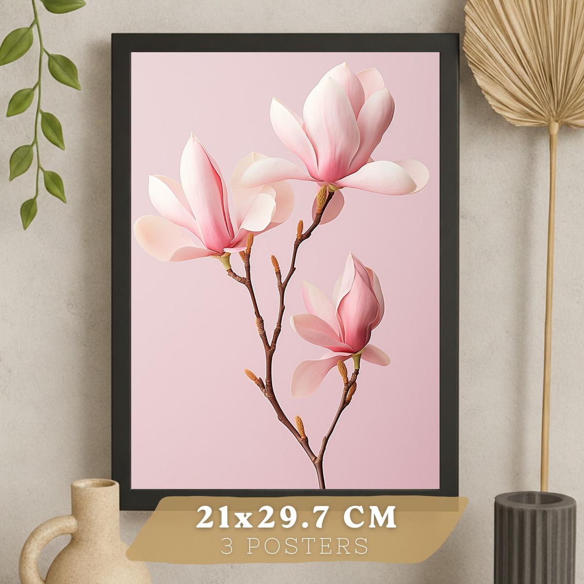 POSTER 3er-Set Wandbilder Orchidee Marmor modern Wohnzimmer Deko, Schlafzimmer, Küche, Badezimmer Schwarzer Rahmen A3 - Schwarz, Papier (29.7/1/42cm) - Nacnic