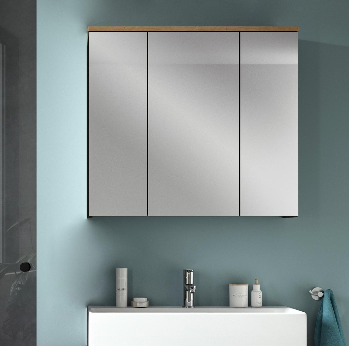 SPIEGELSCHRANK Eiche, grau 80 cm, Badschrank mit Soft-Close - Eiche Artisan/Grau, Glas/Holzwerkstoff (80/73/21cm) - Inn.Furn