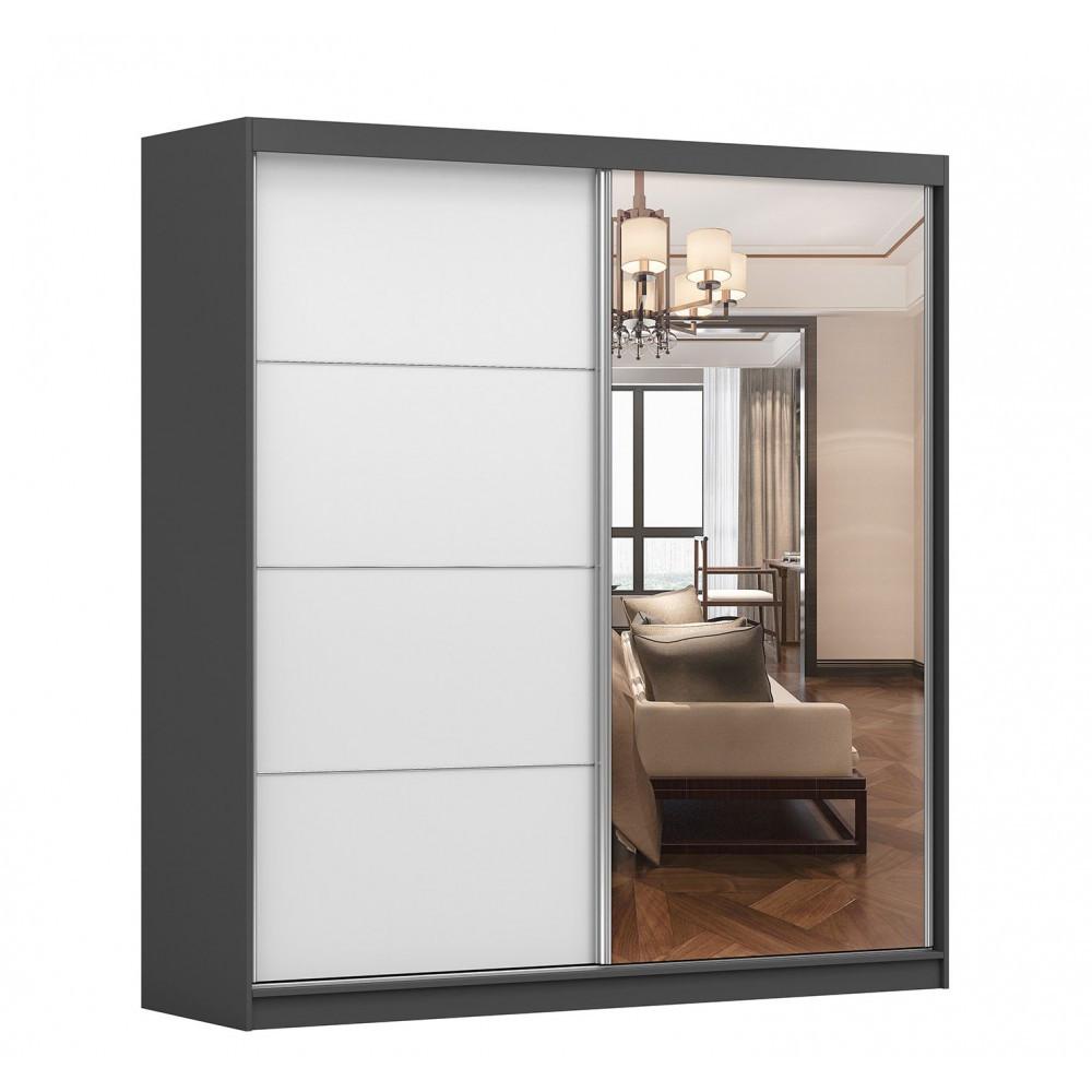 SCHWEBETÜRENSCHRANK Multi 42 Grau/Weiß + Spiegel, mit LED-Beleuchtung 203 cm - Alufarben/Weiß, Glas/Holzwerkstoff (203/218/61cm) - imoebel24