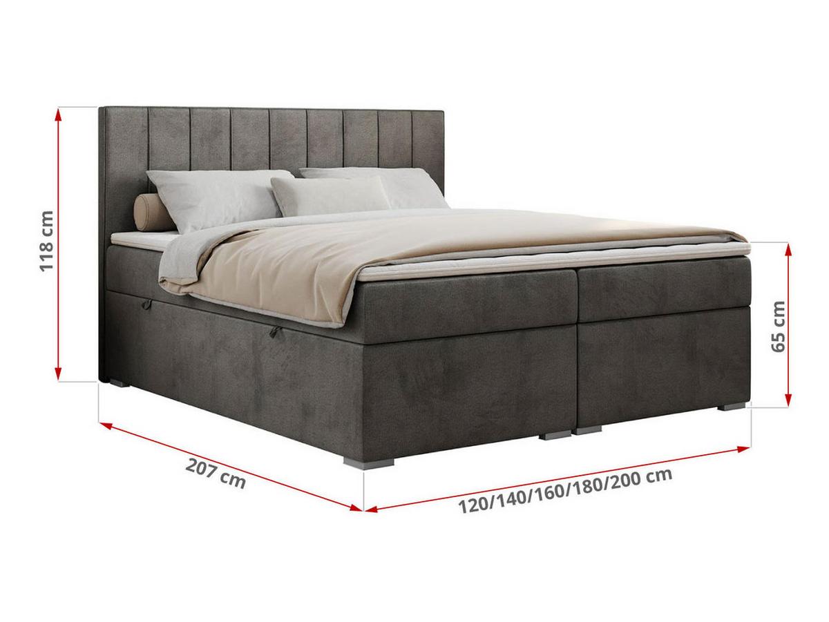 BOXBETT ALLY 160/200 Dunkelgrau Velvet - H3 - Dunkelgrau, Holz/Textil (160/200cm) - MKS