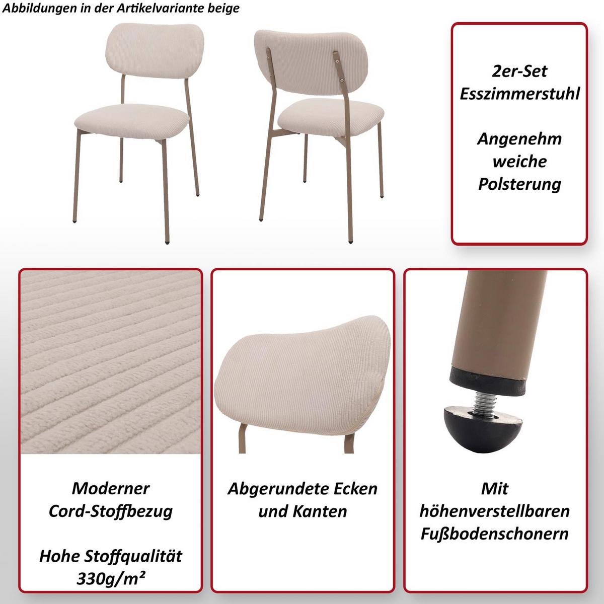 ESSZIMMERSTUHL taupe 2er-Set - Taupe, Textil (44/84/52cm) - MCW