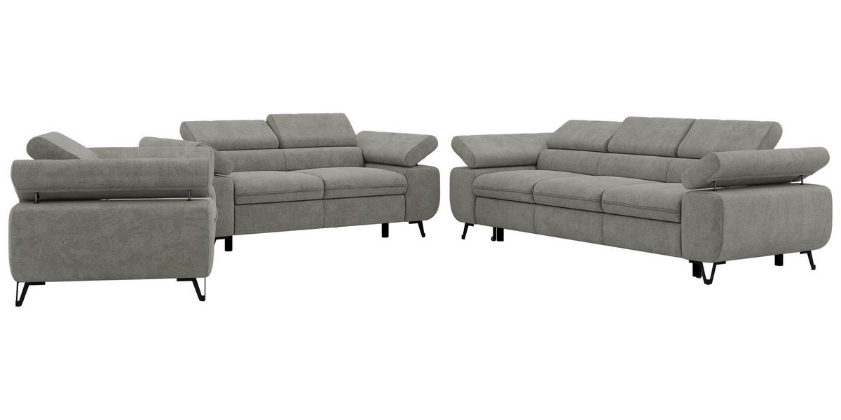 SITZGARNITUR PETER 1+2+3 mit Schlaffunktion - Grau Stukture - Anthrazit/Schwarz, Textil/Metall (262/76/99cm) - MKS