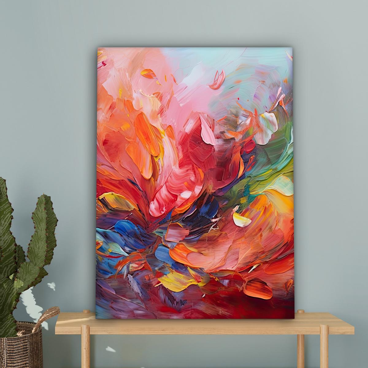 LEINWANDBILD Ölgemälde - Kunst - Abstrakt - Farbenfroh Wandbild Wohnzimmer 60x80 cm - Altrosa, Textil (60/80cm) - MuchoWow