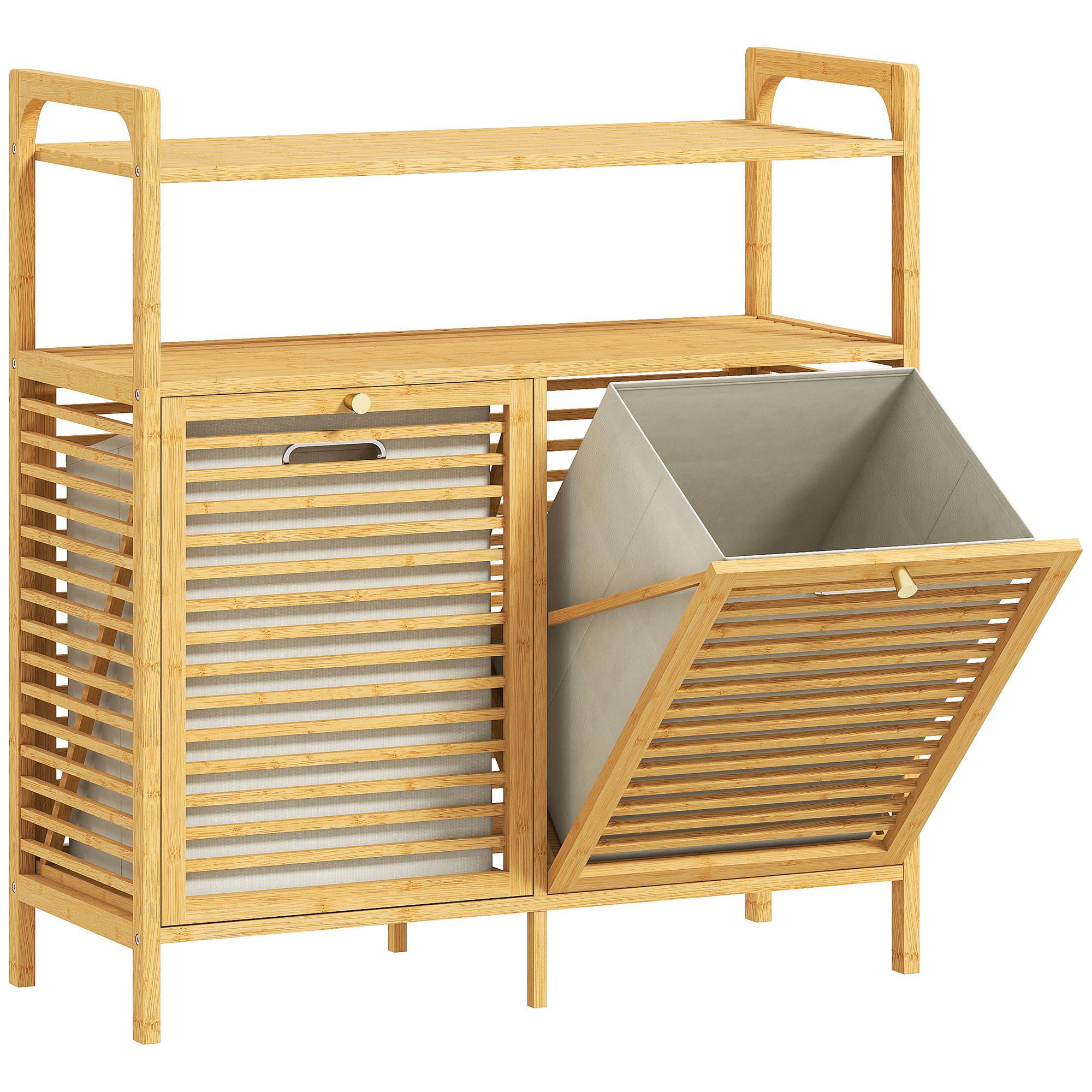 WÄSCHEKORB Bambus Polyester Naturholz - Naturfarben, Holz/Textil (33/88/82cm) - HOMCOM