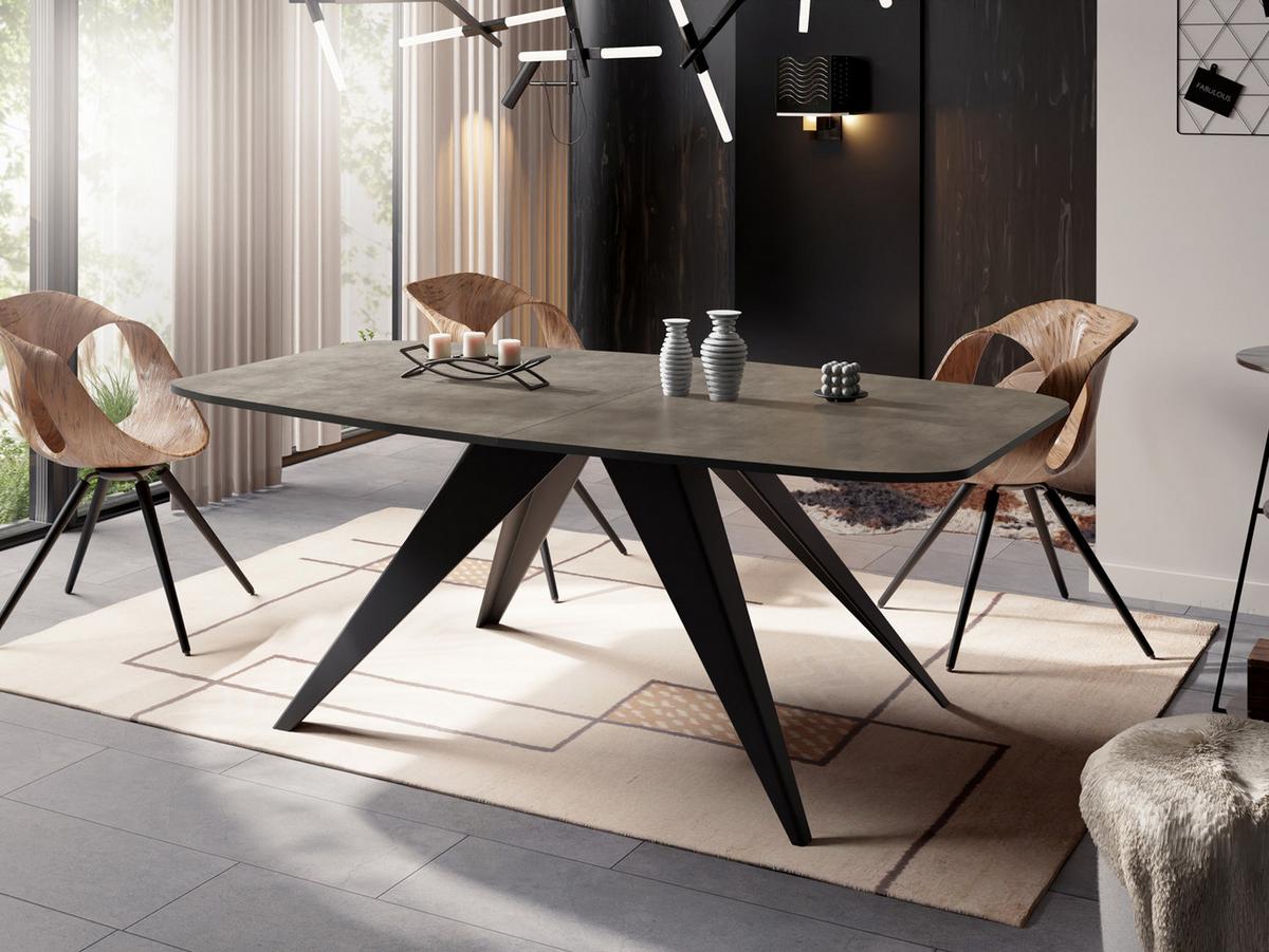 ESSTISCH Foster rechteckig ausziehbar, Dunkelgrauer Chicago Beton 160-198/80/76 cm - Dunkelgrau/Schwarz, Holzwerkstoff/Metall (80/200/76cm) - WFL GROUP