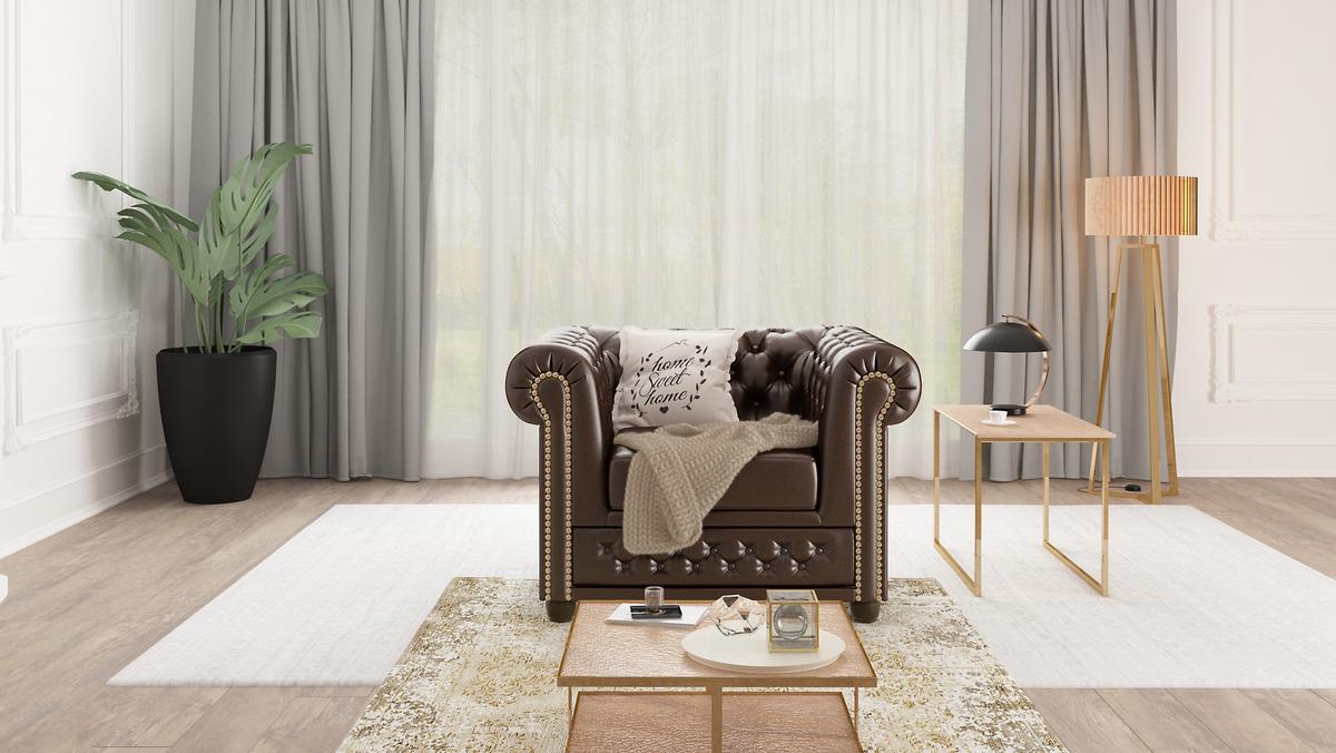 CHESTERFIELD-SESSEL Morin Braun vegan Leder - Braun, Holz/Textil (94/72/86cm) - S-Style Möbel